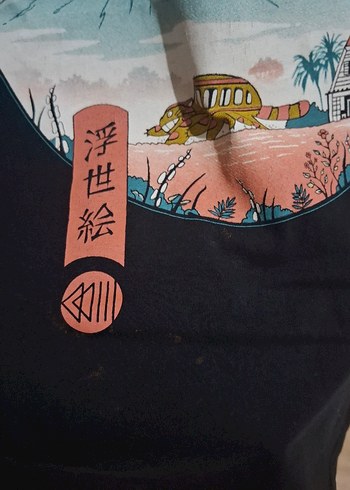 Köstebek Totoro Siyah Baskılı Kısa Kollu Tişört - Görsel 3