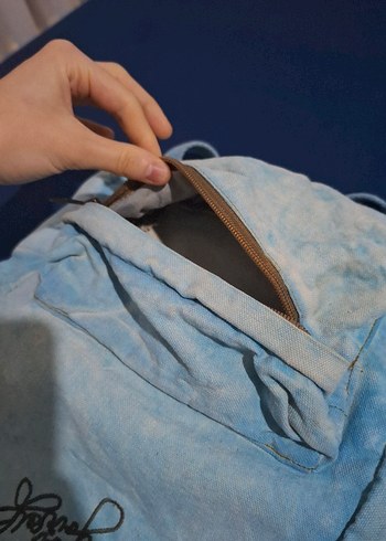 Eskitilmiş Kot Mavi Old Cotton Bags Özel Tasarım Sırt Çantası - Görsel 7