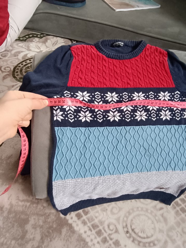 Renkli Desenli Erkek Triko Kazak - Görsel 4