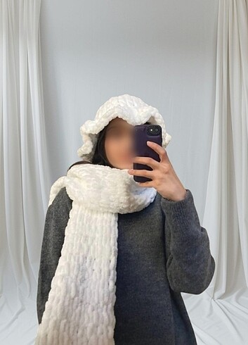 atkı ve bere puffy 100% el örgüsü takımı