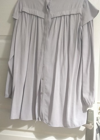 gri tensel kumaş Tunik takım - Salaş, Uzun Kollu - Görsel 5