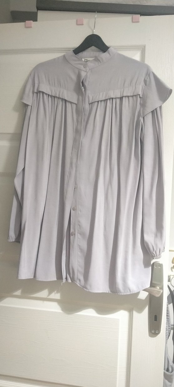 gri tensel kumaş Tunik takım - Salaş, Uzun Kollu - Görsel 5