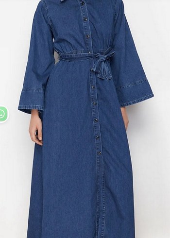 36 Beden Uzun, Salaş Kesim, Bağlama Desenli Kadın Kot elbise denim elbise