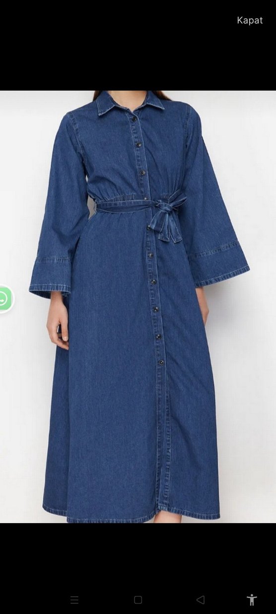 Uzun, Salaş Kesim, Bağlama Desenli Kadın Kot elbise denim elbise - Görsel 3