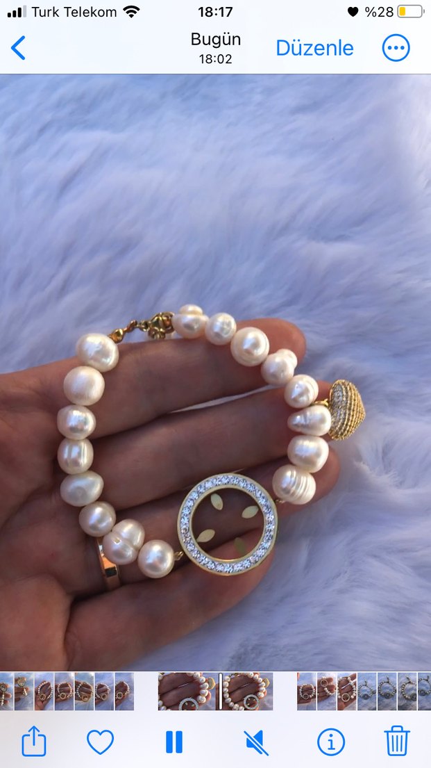 Beyaz İnci Boncuklu Kadın Bileklik - Görsel 3