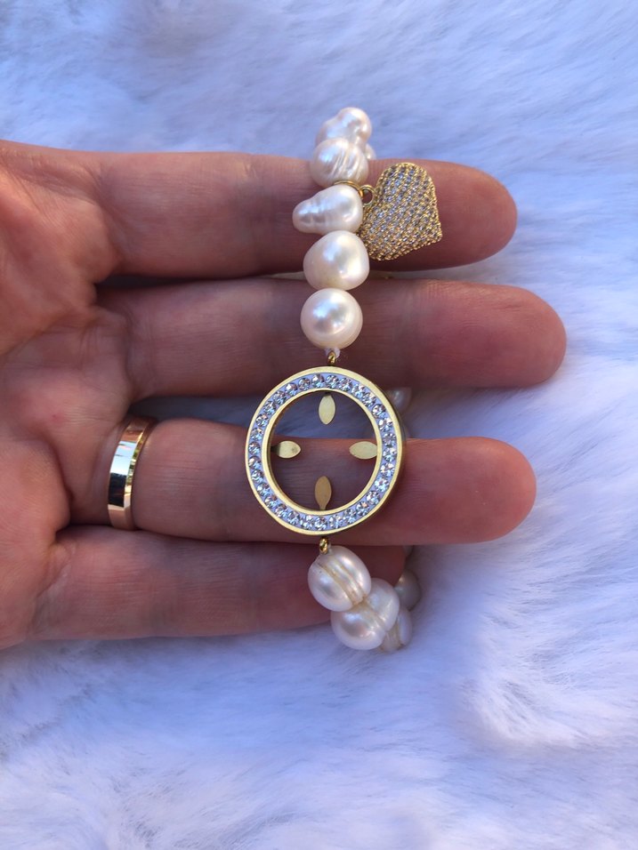 Beyaz İnci Boncuklu Kadın Bileklik - Görsel 2