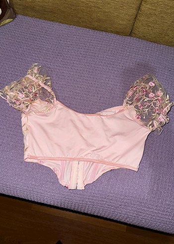 s Beden Dantel İşlemeli Pembe Straplez Büstiyer