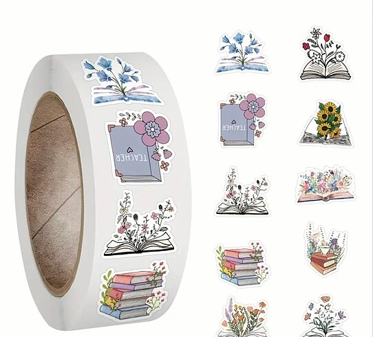 Dairesel kitap temalı sticker 100 adet