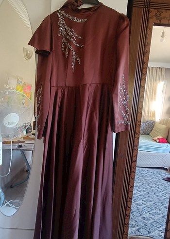 kahve Nakışlı Uzun Bohem Elbise - Görsel 2