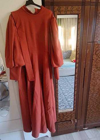 Bordo Uzun Kollu Düğmeli Kadın Elbise - Görsel 2