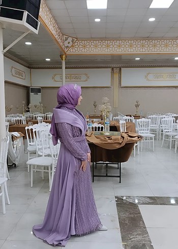 Uzun Mor Drapeli Kadın Abiye Elbise - Görsel 2