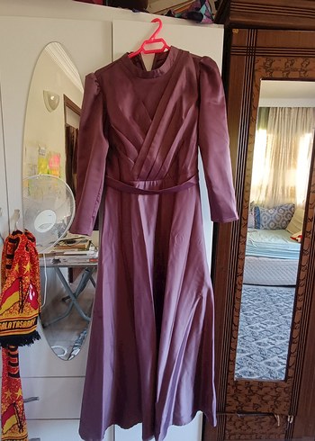 Mor Uzun Drapeli Kadın Abiye Elbise - Görsel 2