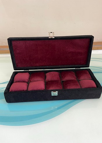 Bordo Kadife Takı ve Saat Kutusu - Görsel 5