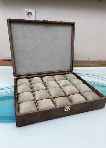 Kahverengi Kadife 24 Bölmeli Takı Kutusu - Görsel 5