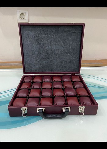 Bordo Deri Saat Kutusu Organizer - Görsel 5