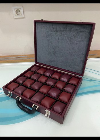 Bordo Deri Saat Kutusu Organizer - Görsel 2