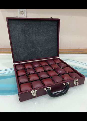 Bordo Deri Saat Kutusu Organizer - Görsel 8