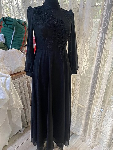 Fransız danteli siyah uzun elbise - Görsel 6