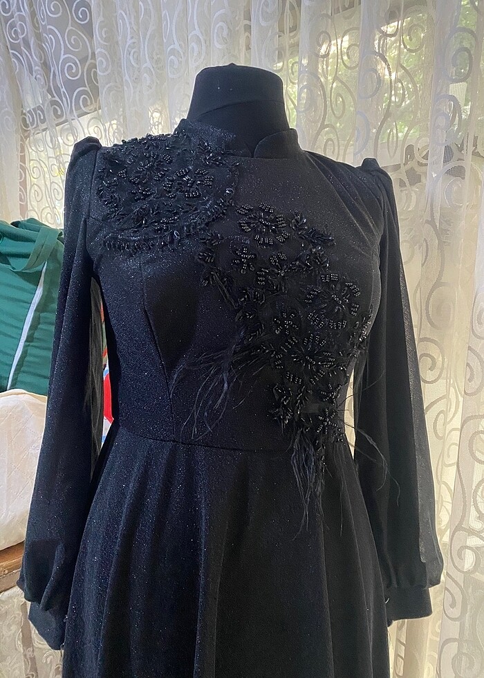 Fransız danteli siyah uzun elbise - Görsel 2