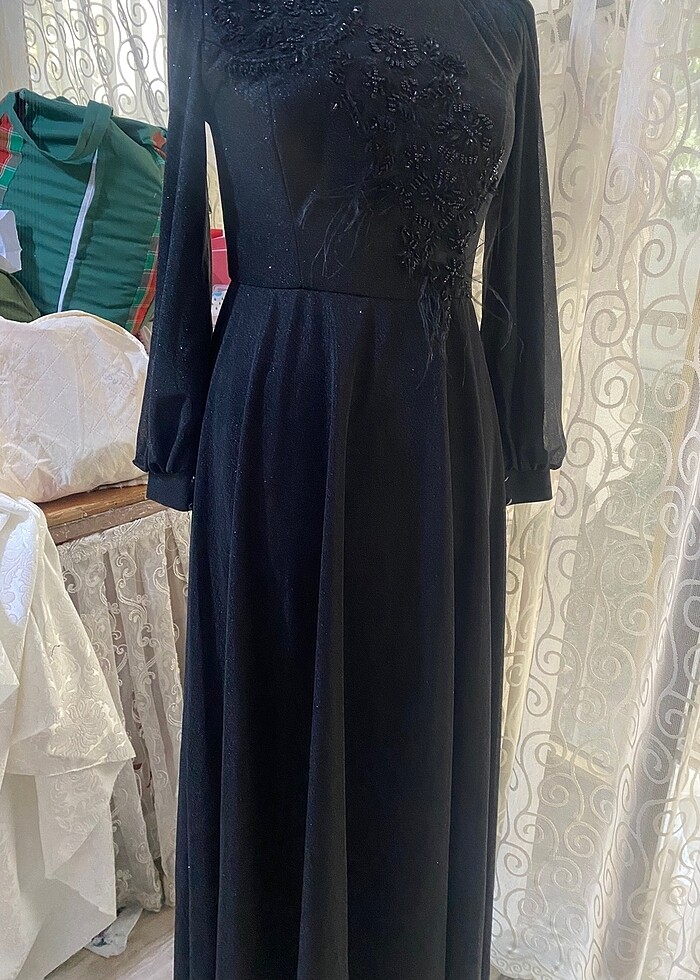 Fransız danteli siyah uzun elbise - Görsel 3