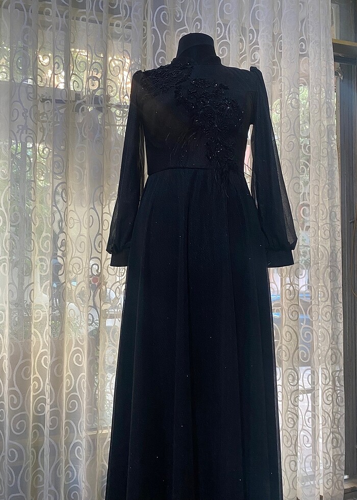 Fransız danteli siyah uzun elbise - Görsel 4