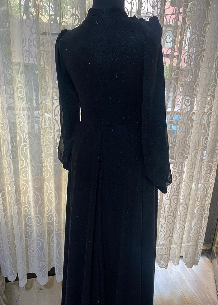 Fransız danteli siyah uzun elbise - Görsel 5