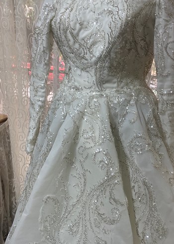 Uzun Kollu Beyaz Prenses Gelinlik - Görsel 3