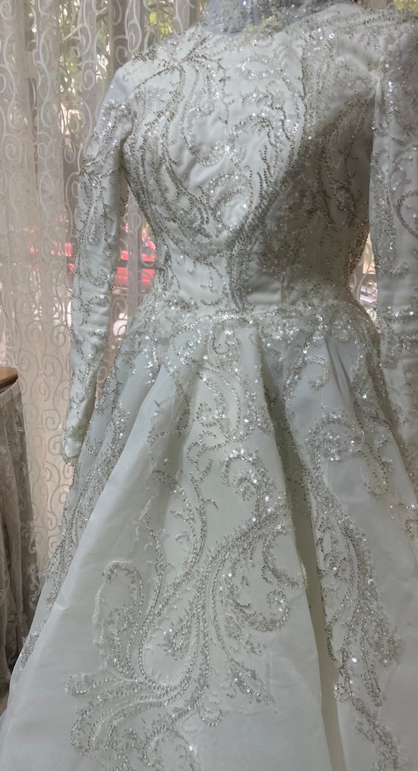 Uzun Kollu Beyaz Prenses Gelinlik - Görsel 3