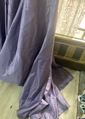 Uzun Kollu İşlemeli Mor Abiye Elbise - Görsel 4