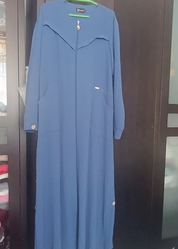 Düğmeli Uzun Mavi Kadın Kaban