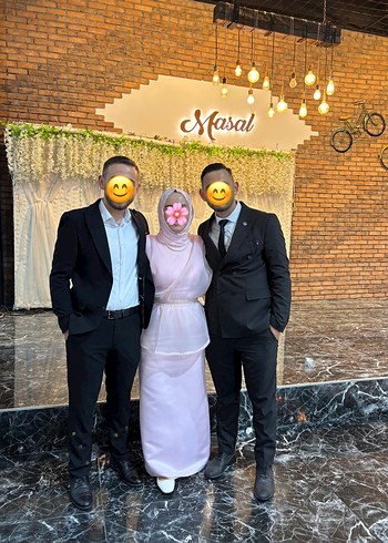 Uzun Kol, Yüksek Yakalı Pembe Transparan Abiye - Görsel 5