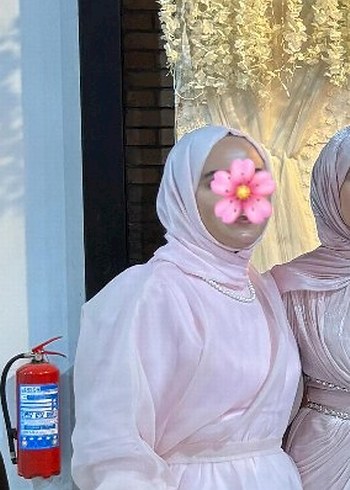 Uzun Kol, Yüksek Yakalı Pembe Transparan Abiye - Görsel 4