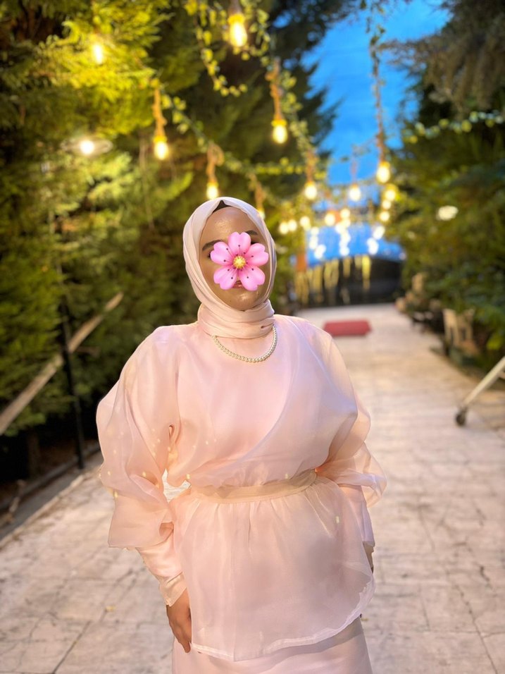 Uzun Kol, Yüksek Yakalı Pembe Transparan Abiye - Görsel 3