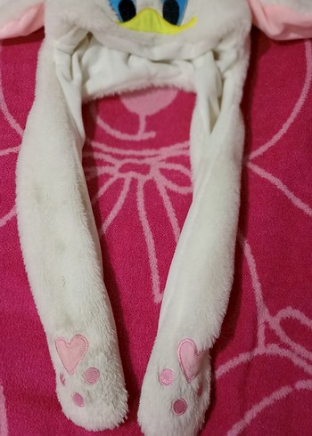 Beden Nakışlı Pembe Peluş Kedi Aksesuarı kız çocuk şapkası