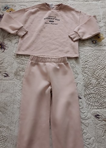 9 Yaş Beden pembe Renk Pembe Loose Fit Kız Sweatshirt ve Eşofman Takımı