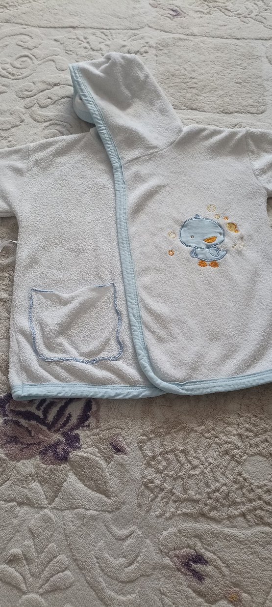 Nakışlı Erkek Çocuk Bornozu Gri - Görsel 3