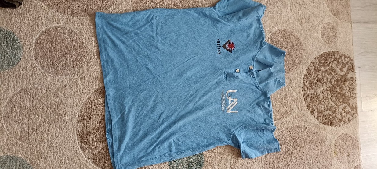 Erkek Mavi V Yaka Kısa Kollu Polo Tişört - Görsel 2