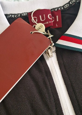 l Beden Fermuarlı Bordo Gucci Polo Tişört
