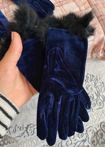 Kürklü Lacivert Kadın Eldiven - Görsel 3