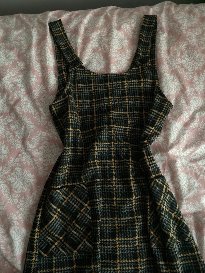 Kareli Kahverengi Askılı Kadın Tulum Elbise - Görsel 2