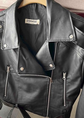 Kadın Siyah Oversize Deri Biker Ceket - Görsel 4