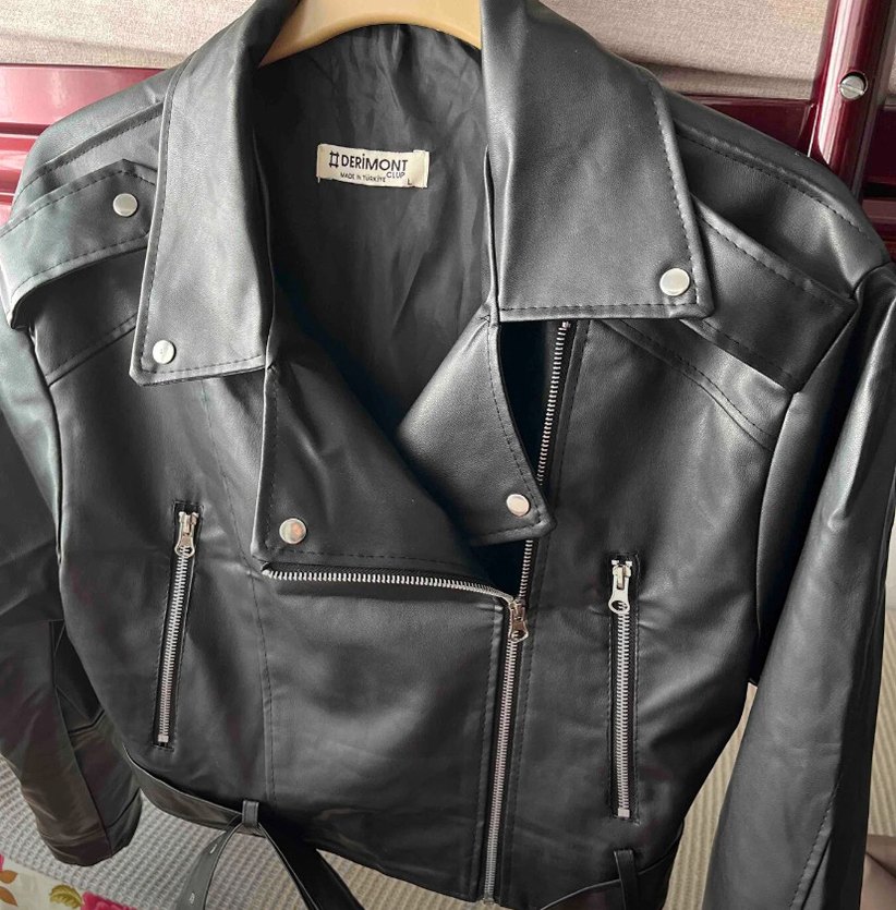 Kadın Siyah Oversize Deri Biker Ceket - Görsel 4