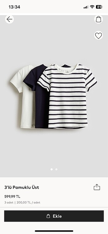 H&M 3?lü tişört