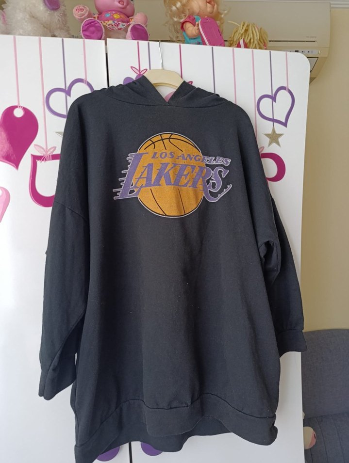 Siyah Lakers Kapüşonlu Oversize Sweatshirt - Görsel 2