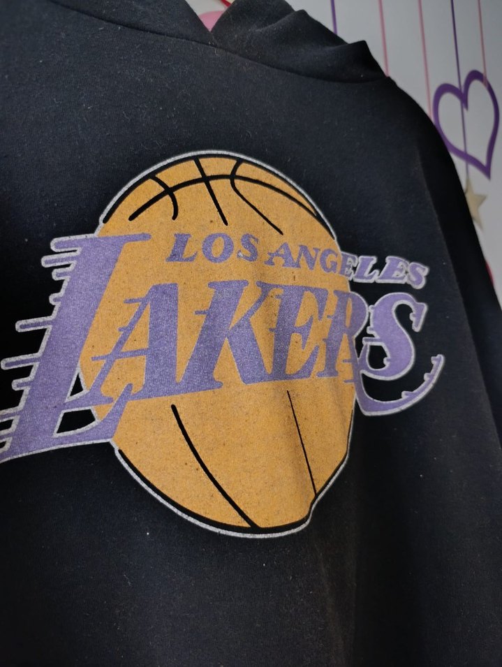 Siyah Lakers Kapüşonlu Oversize Sweatshirt - Görsel 4