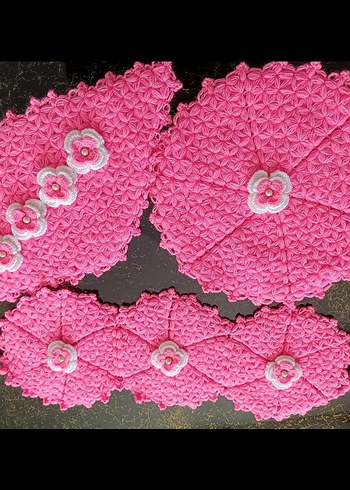 Beyaz Çiçekli El Örgüsü lif Seti - Görsel 2