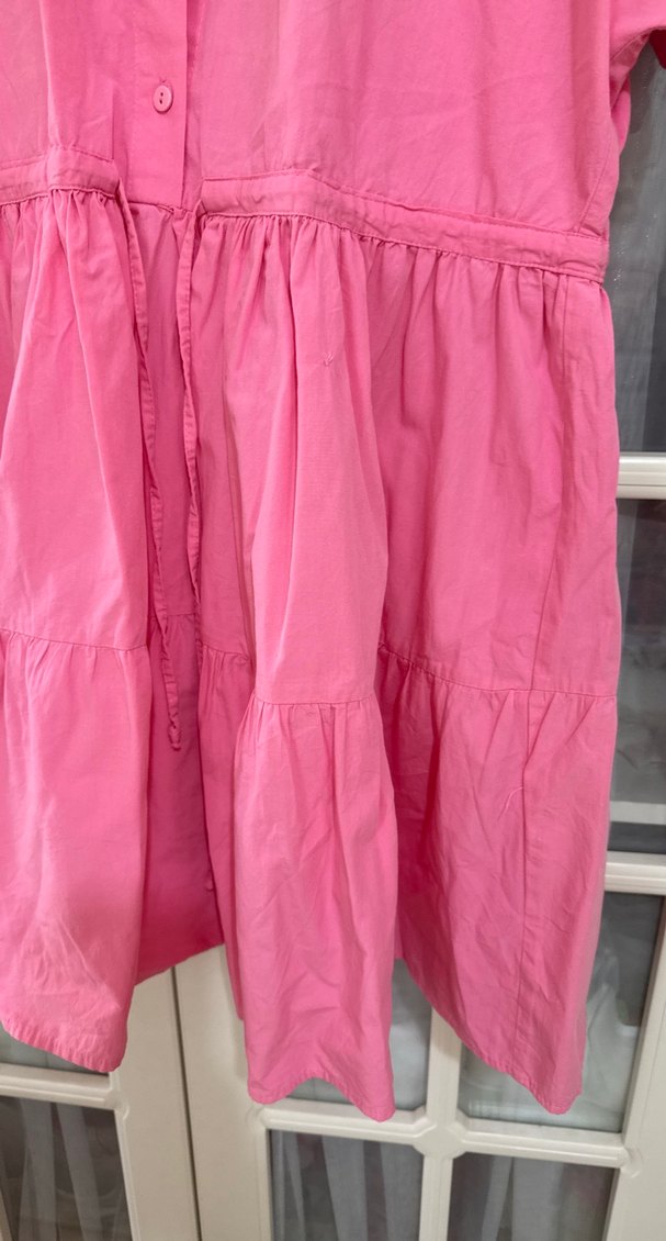 Pembe Kısa Kollu Midi Kadın Elbise - Görsel 3