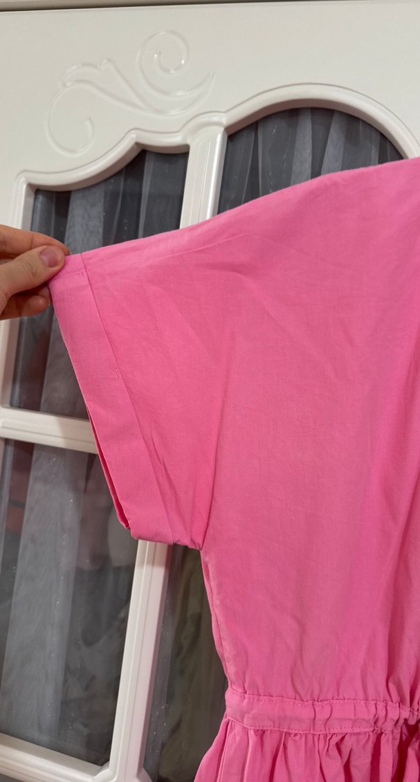 Pembe Kısa Kollu Midi Kadın Elbise - Görsel 5