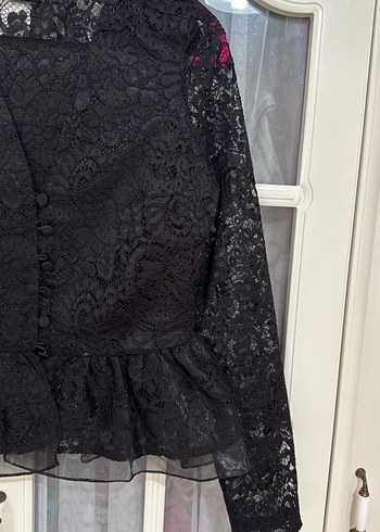 Dantel Detaylı Siyah Gotik Kadın Bluz - Görsel 3