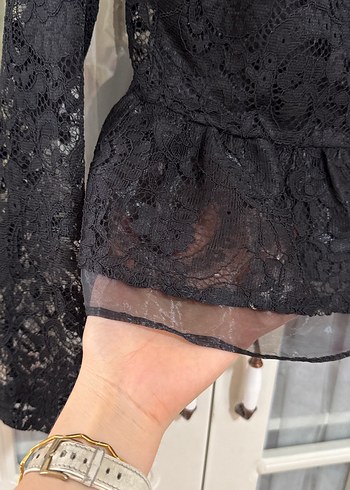 Dantel Detaylı Siyah Gotik Kadın Bluz - Görsel 5